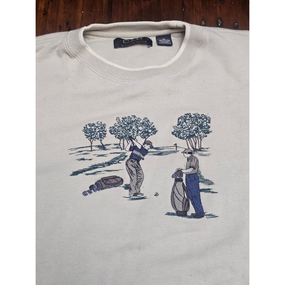 C&B Sport by Croft & Barrow Mens XL Crewneck Golf Scene Sweatshirt‎ Beige